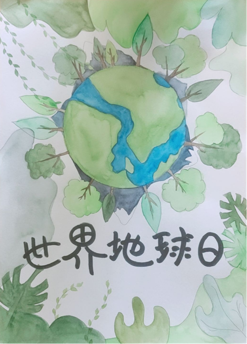 世界地球日主题手绘海报优秀作品一件精美手工艺品,展示学生创造